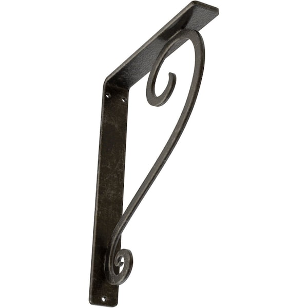 Ekena Millwork Edwards Wrought Iron Bracket, (Single center brace), Antiqued Warm Silver 1 1/2"W x 7 1/2"D x 10"H BKTM01X07X10SEDAWS - main